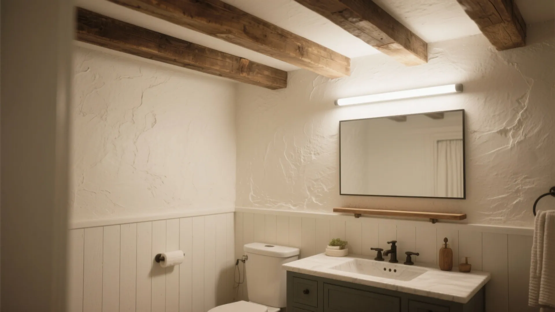 Exposed Beams, Shiplap, and Imperfect Plaster