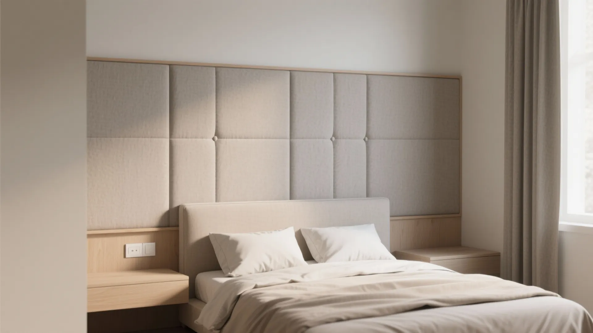 Minimalist Upholstered Accent Wall Behind the Bed