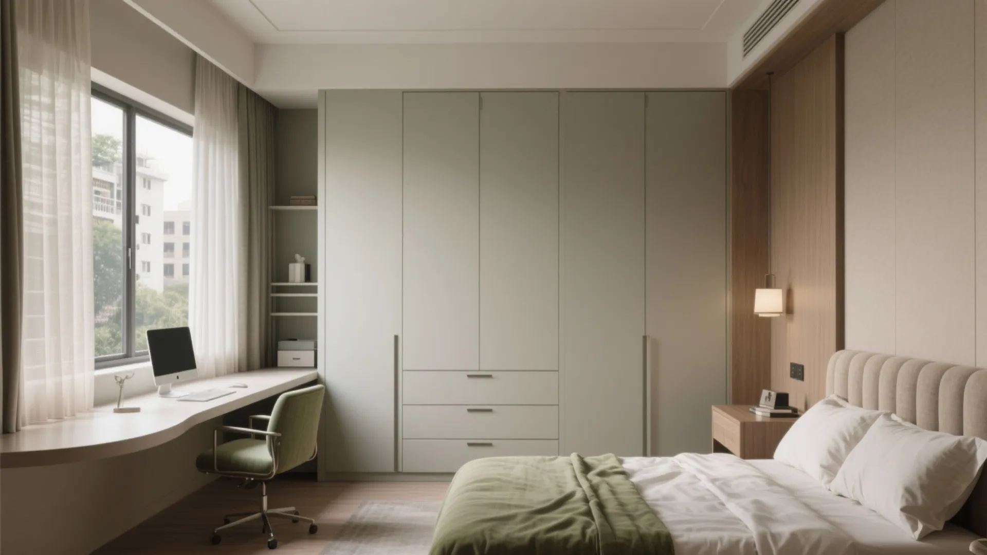 Primary bedroom suite with a bay-window work nook