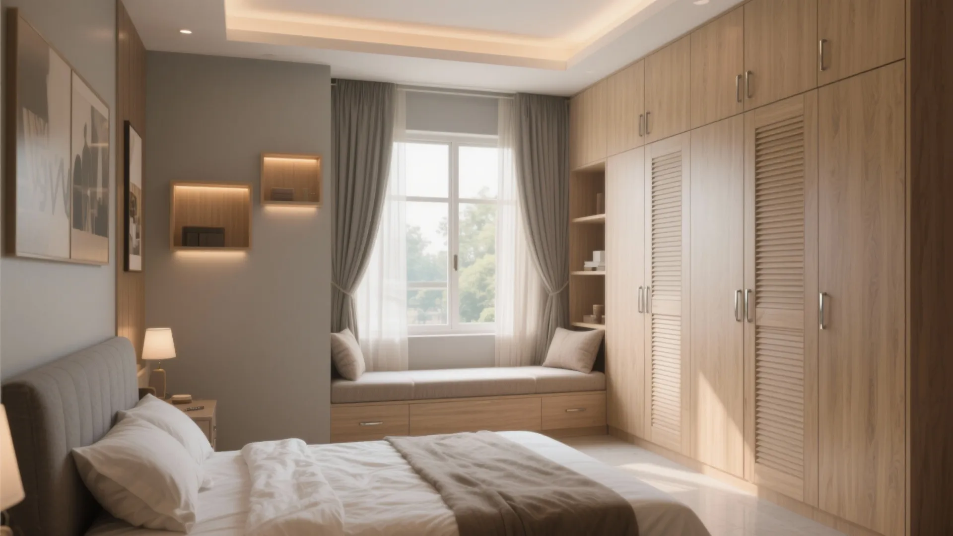 Bedroom Storage Walls and Bay Seating