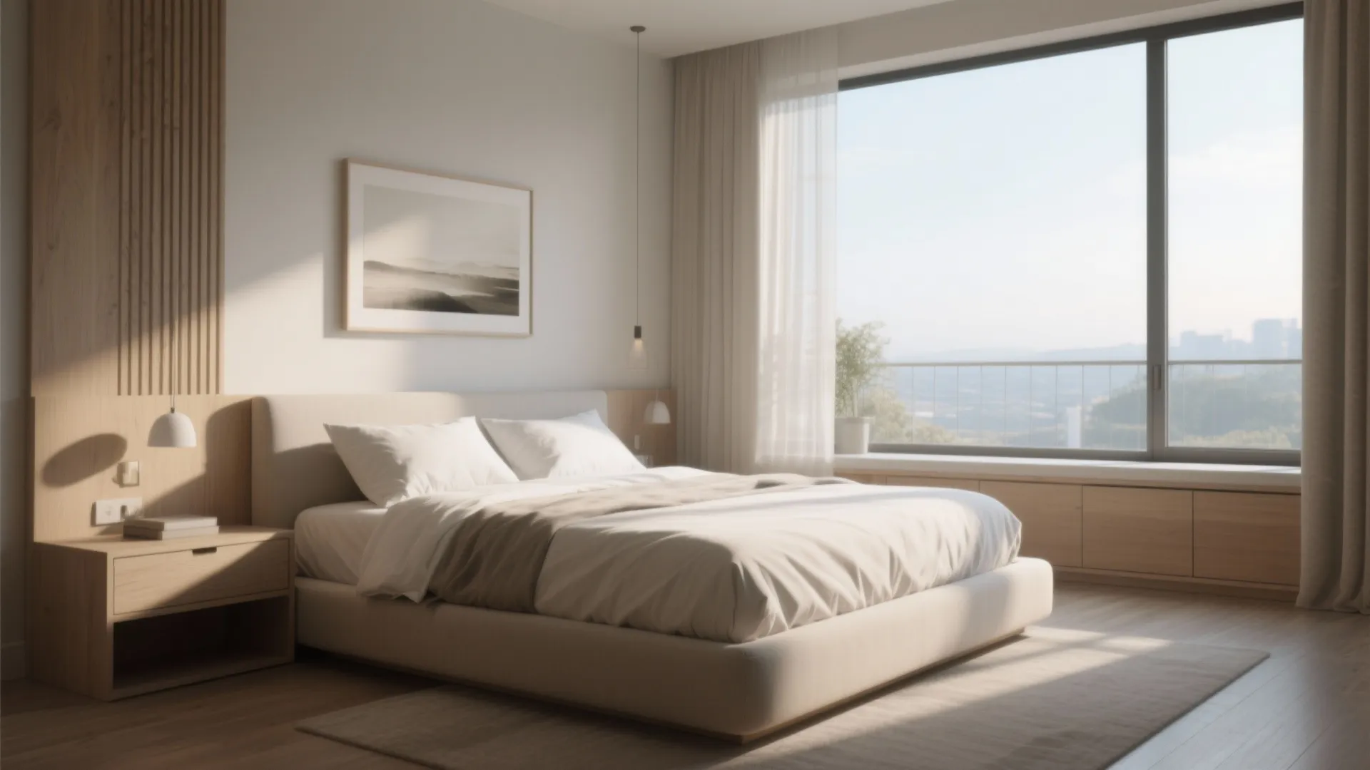 5. Bed Facing the View with Low Profile Storage