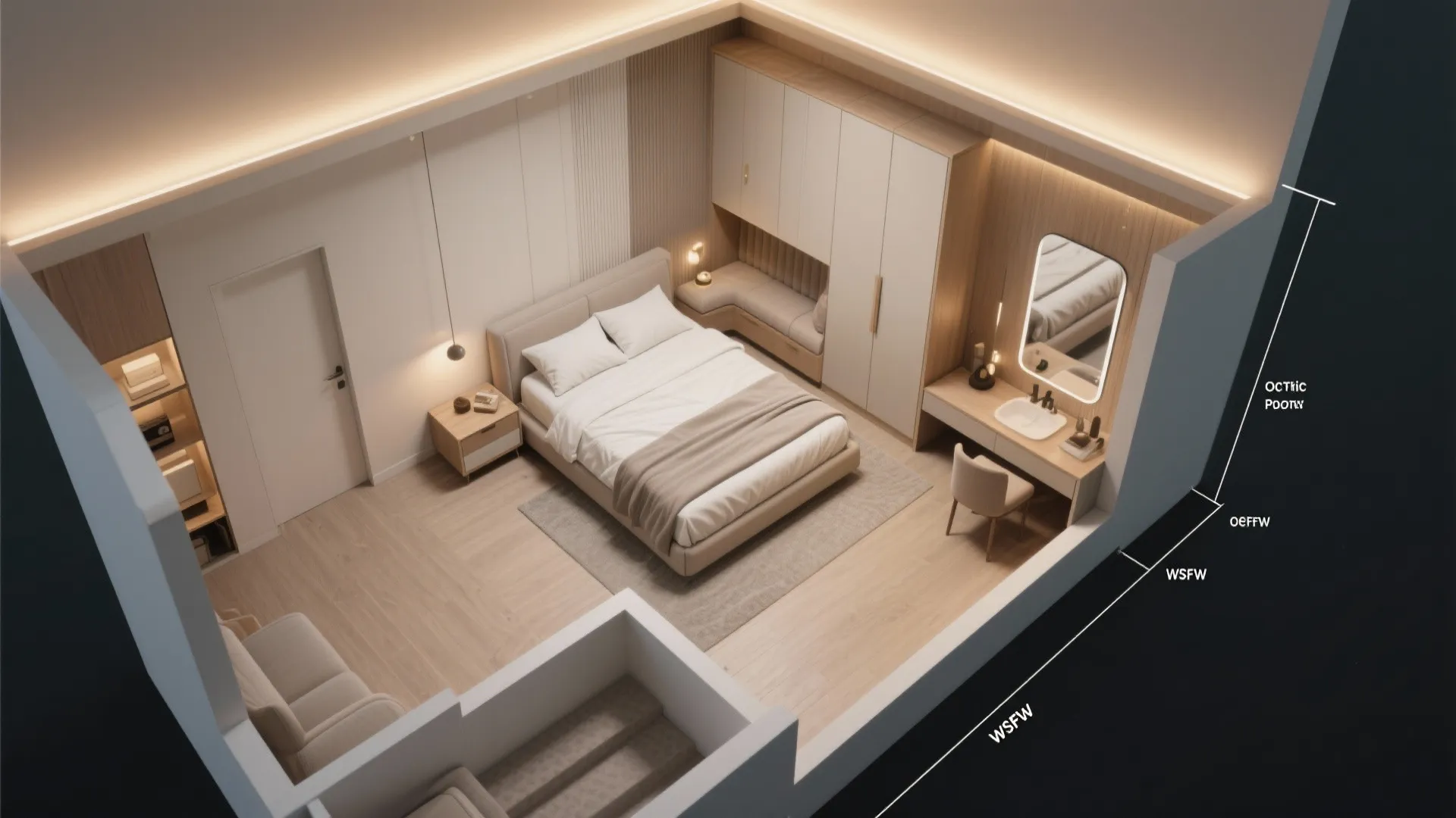 4. Furniture layout that prioritizes the bed