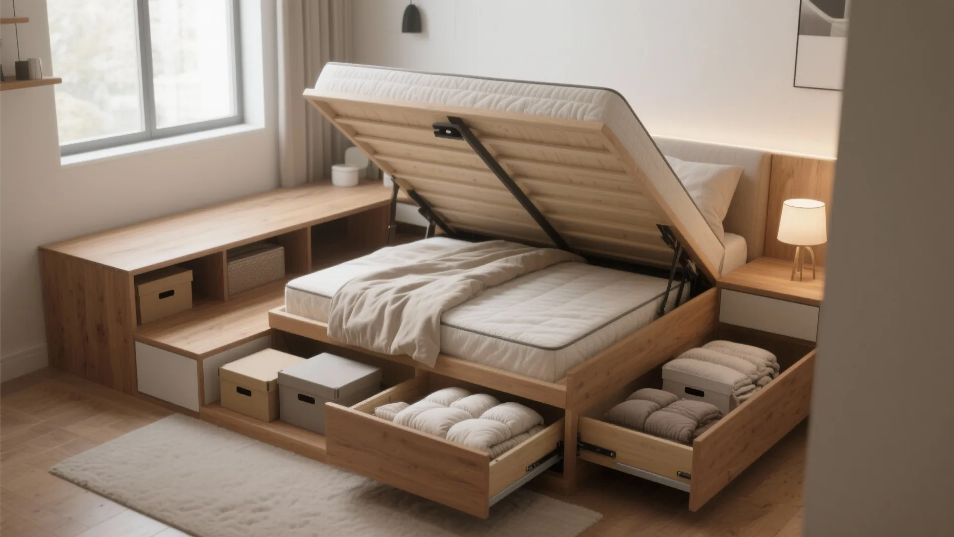 1. Multipurpose bed with hidden storage