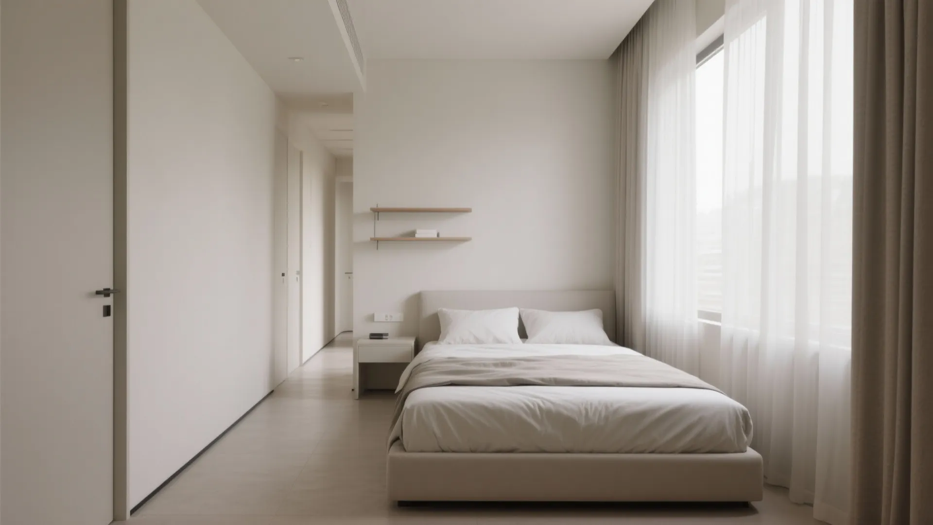 Minimalist Bed Against the Long Wall