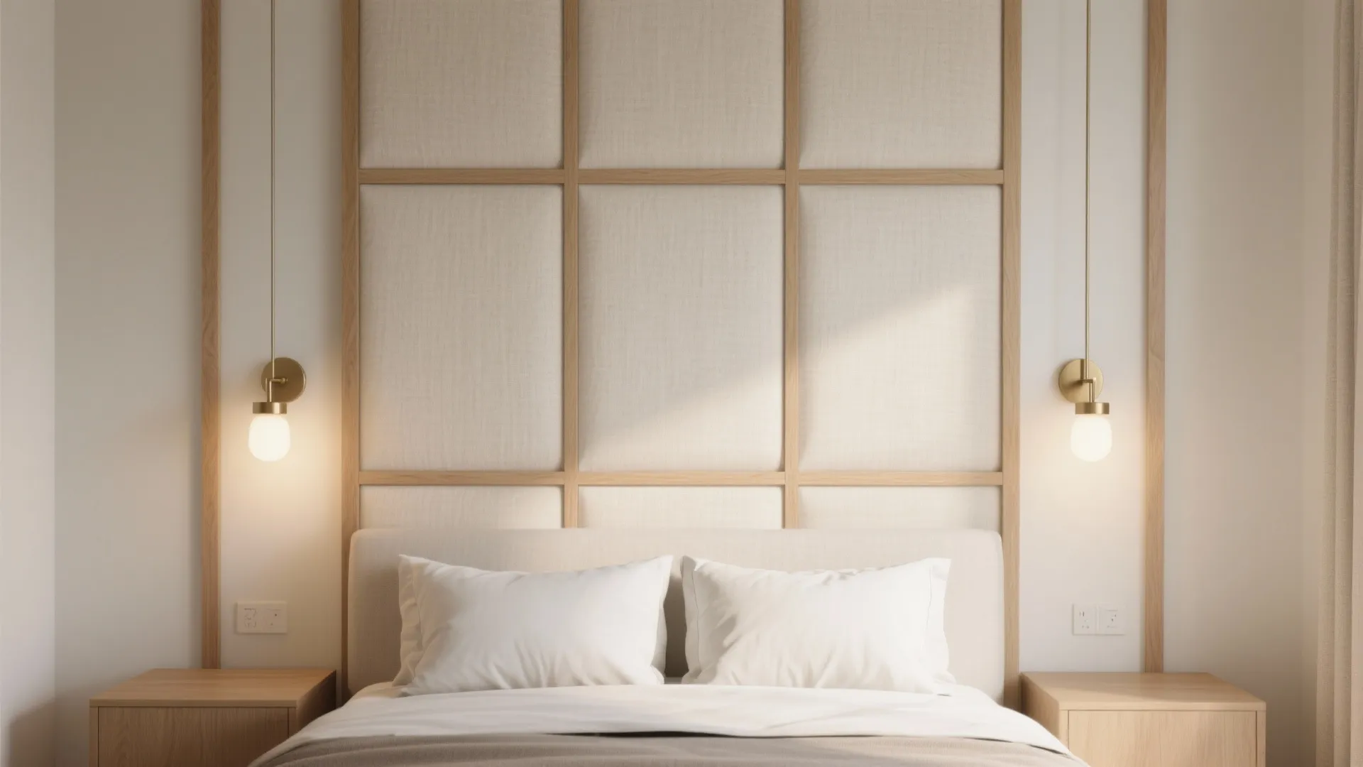 Bedroom feature wall elevation with modular panels