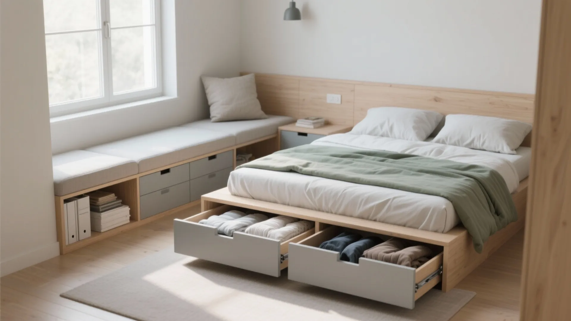 Under-bed and window-seat drawers for hidden capacity