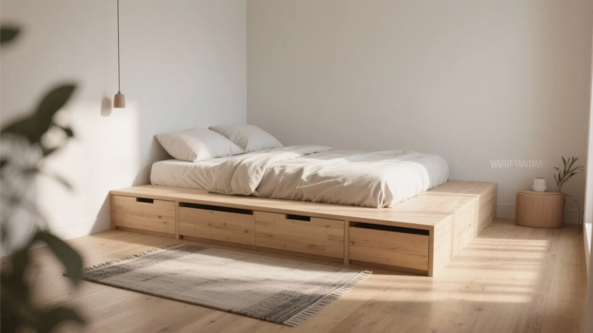 1. Use the bed as storage and style anchor