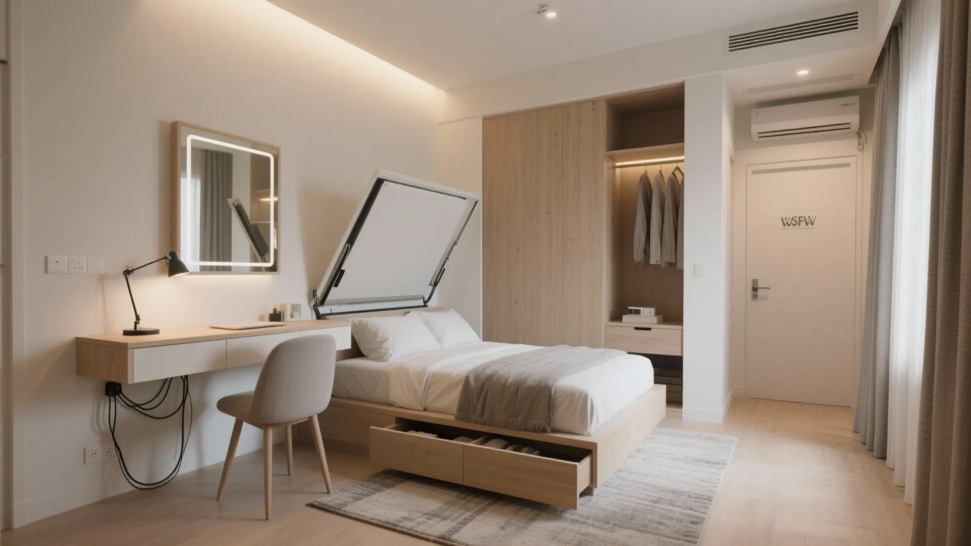 Bedroom That Doubles as Study and Vanity