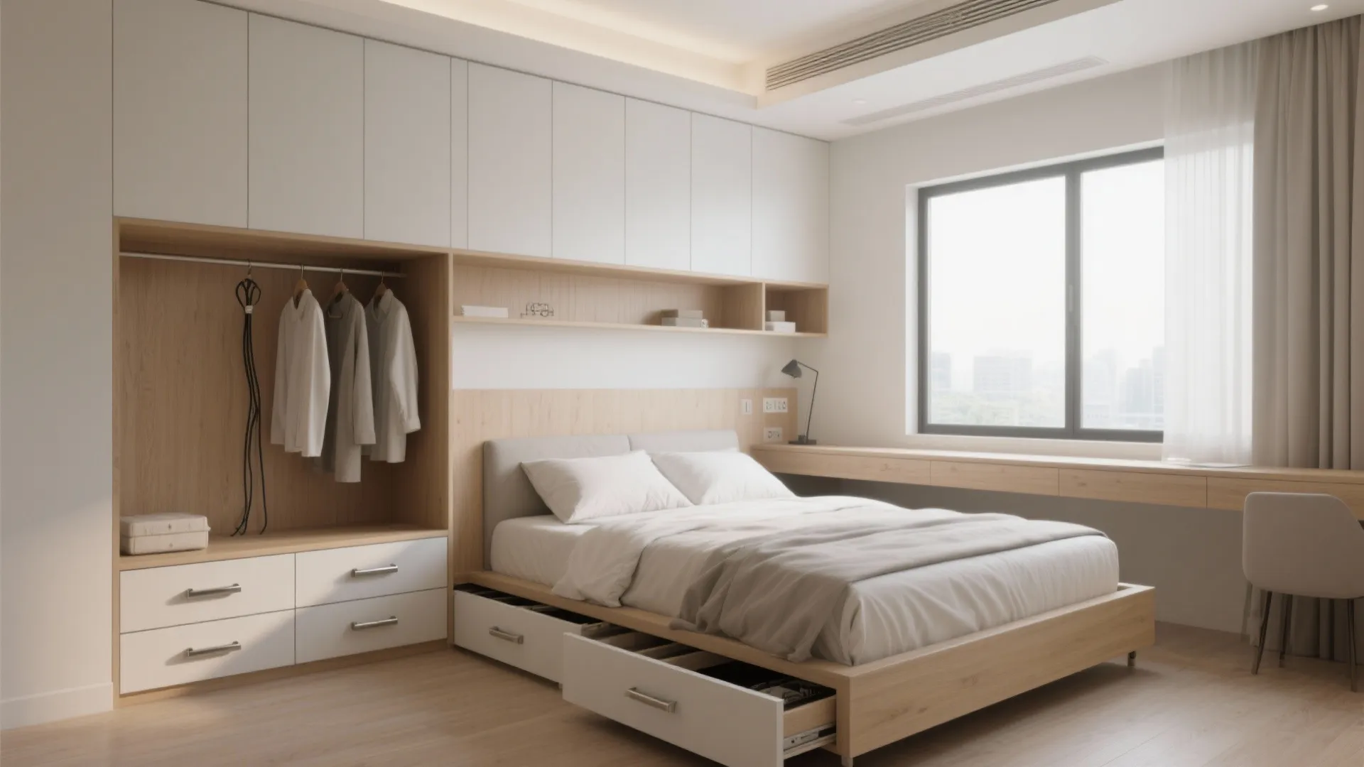 Storage Bed + Built-In Wardrobe + Niche Desk