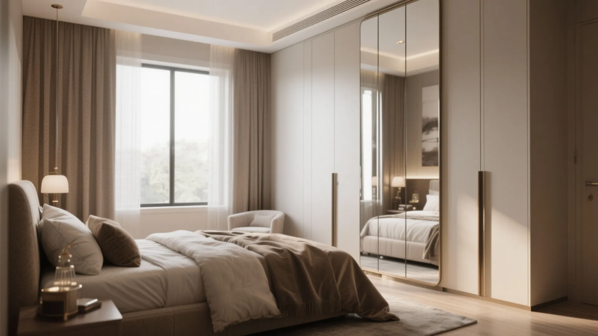 Floor-to-Ceiling Mirror in Bedroom