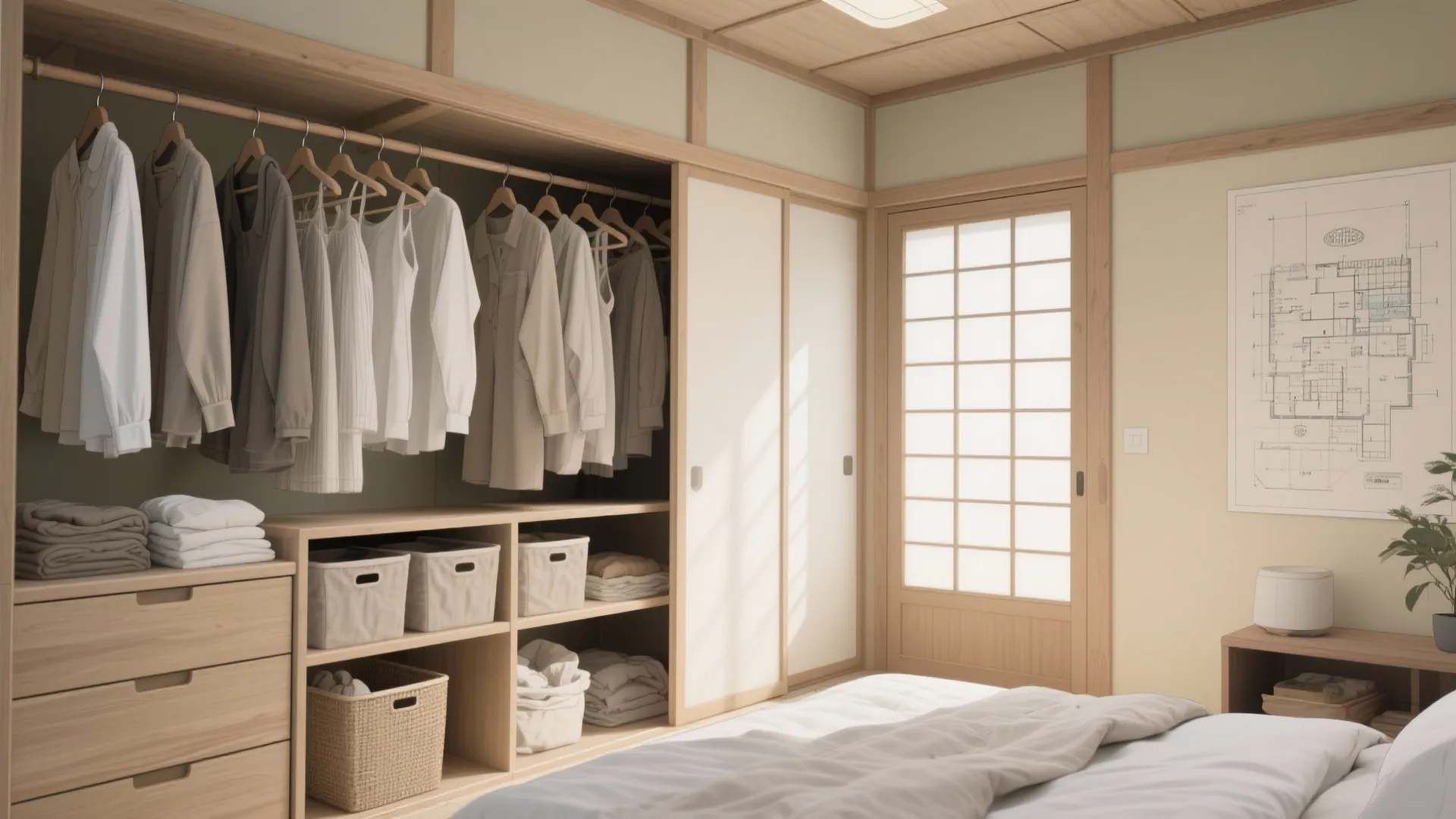 Tips 4: 寝室は“畳むより吊る”で時短（動線規画・日式風格）