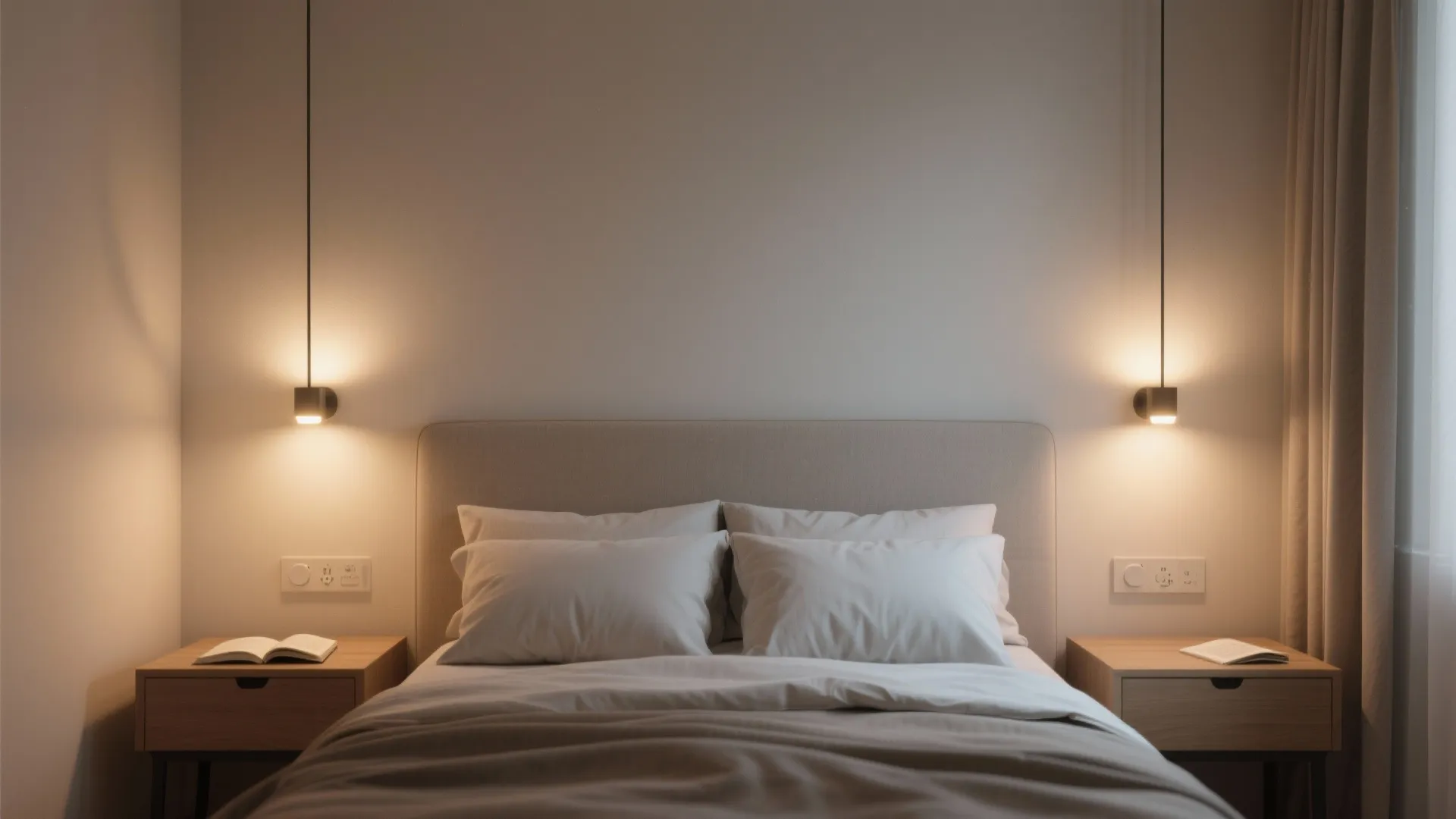 Headboard halo: bedroom calm without table lamps