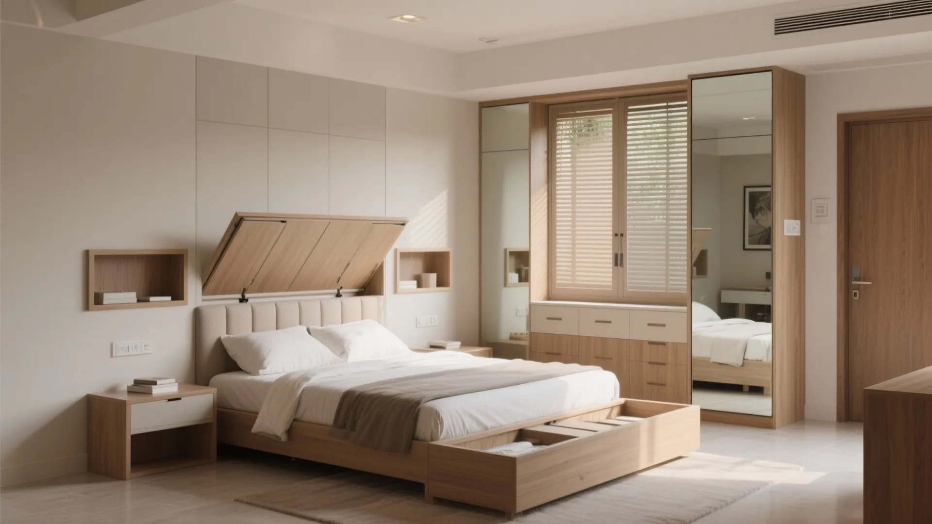 Bedroom storage that breathes: headboard walls and lift-up beds