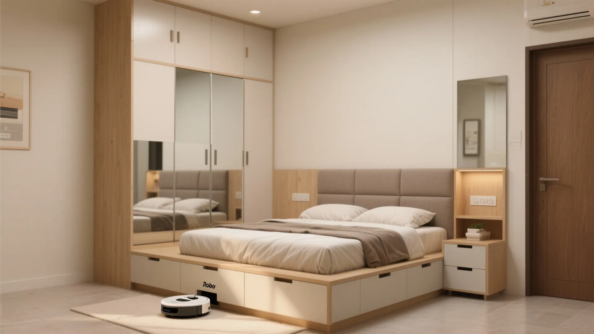 Bedroom that hides storage in plain sight