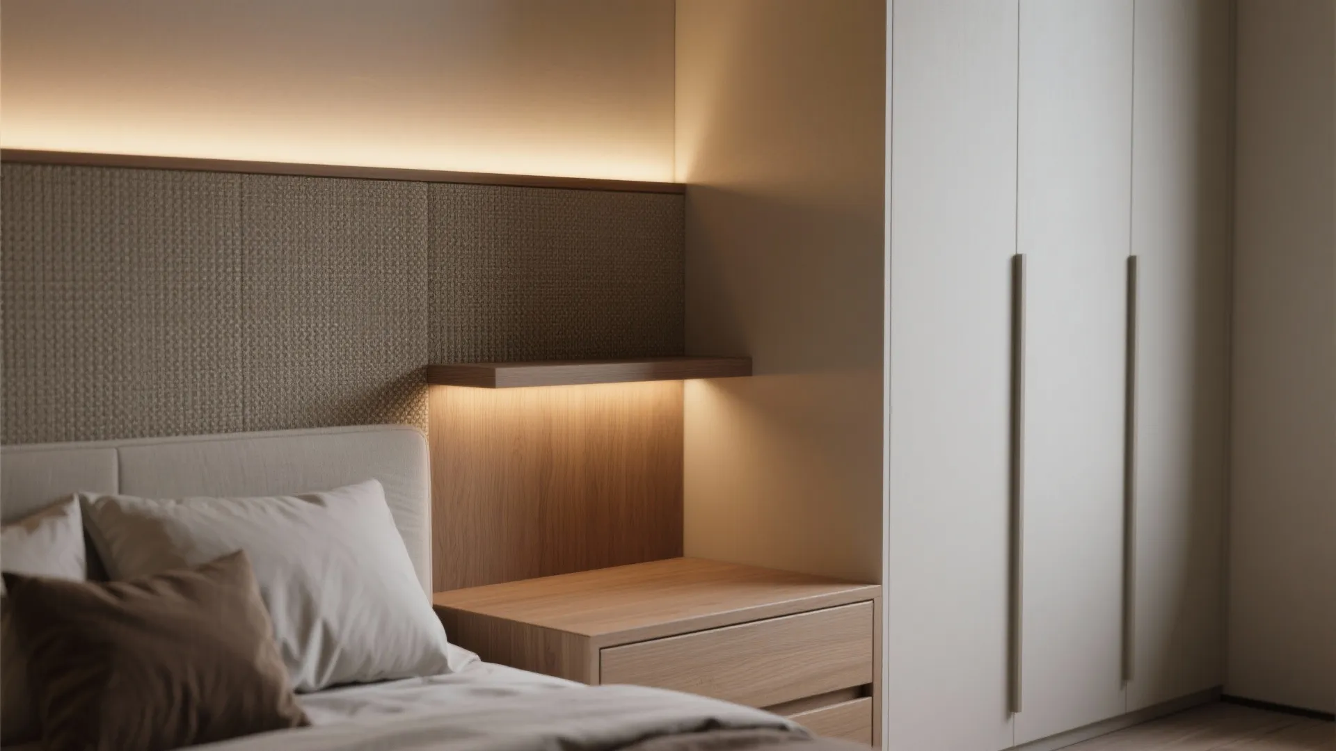 Storage-first bedrooms with layered lighting