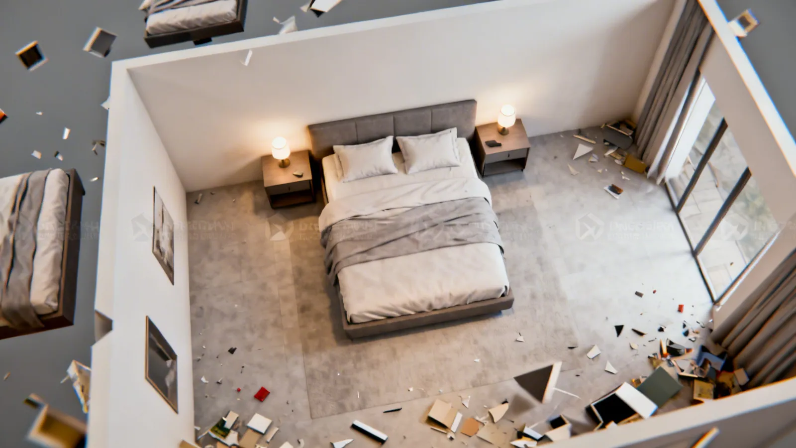 bedroom layout planning with bed centered and walking space