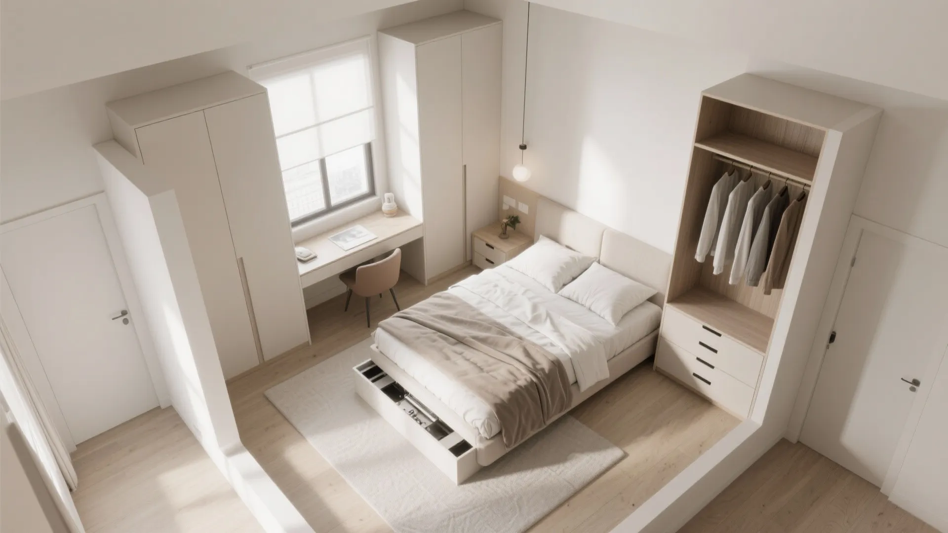 Smart bedroom storage and multi-use furniture