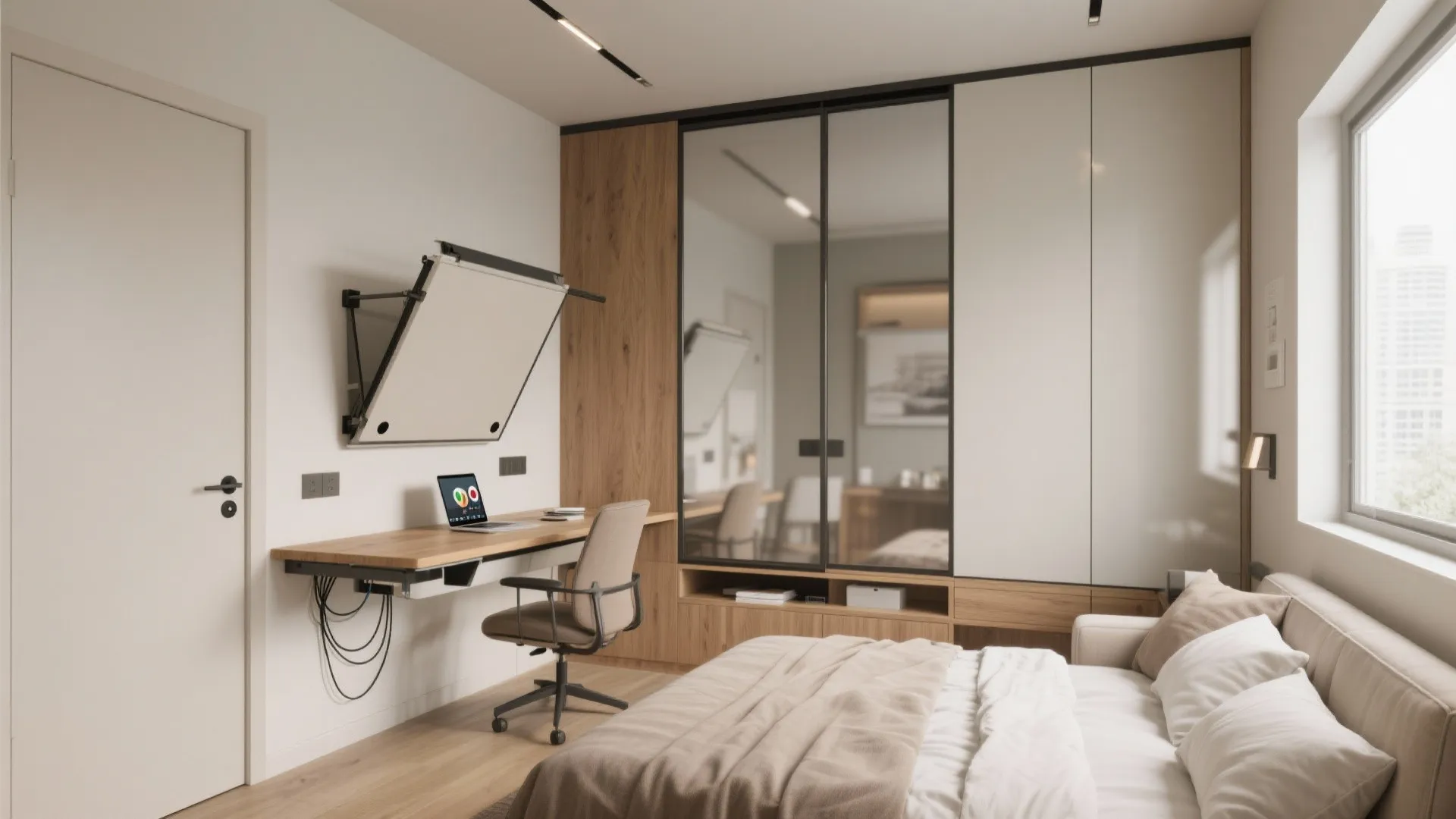 Bedroom as multi-studio: foldaway desks and sliding wardrobes