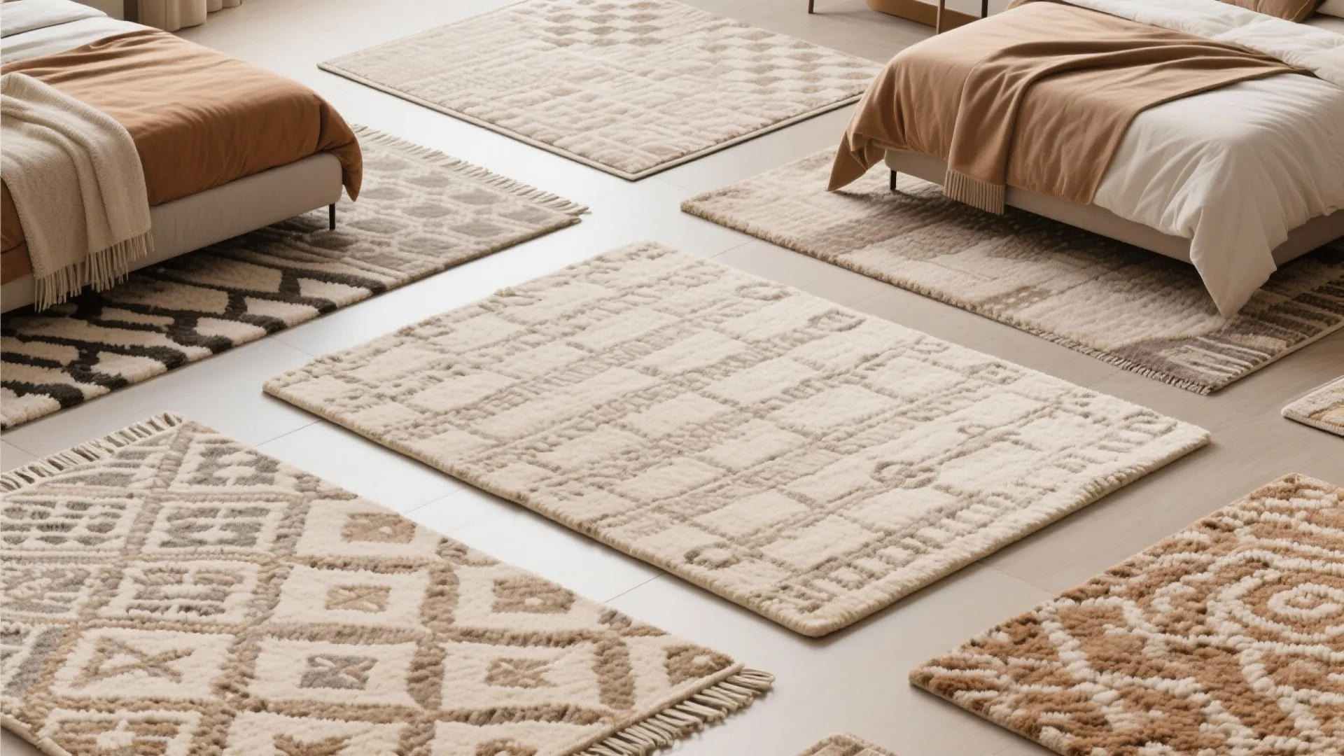 Rug textures and patterns for zoning small bedroom