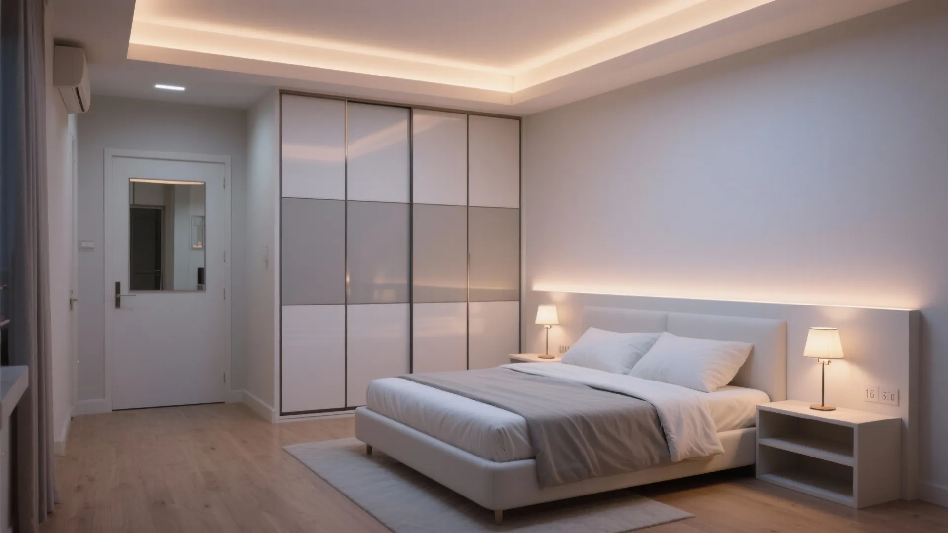 Bedroom calm: sliding wardrobes and layered light