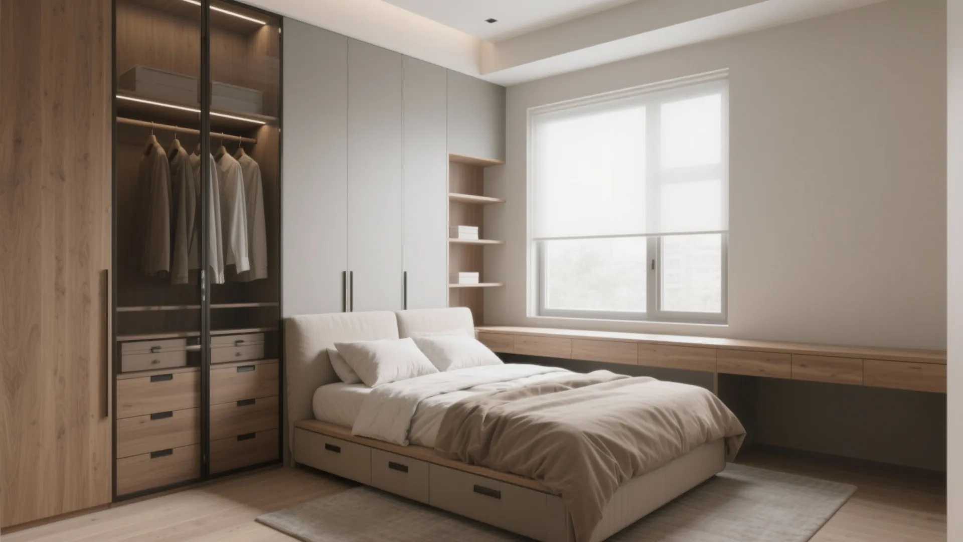 Bedroom Storage Walls with Built-Ins