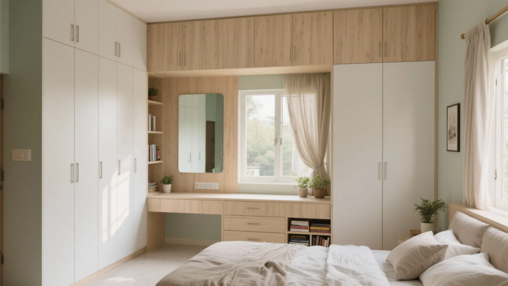 3) Storage-first bedrooms: wardrobes, bay ledges, and soft neutrals