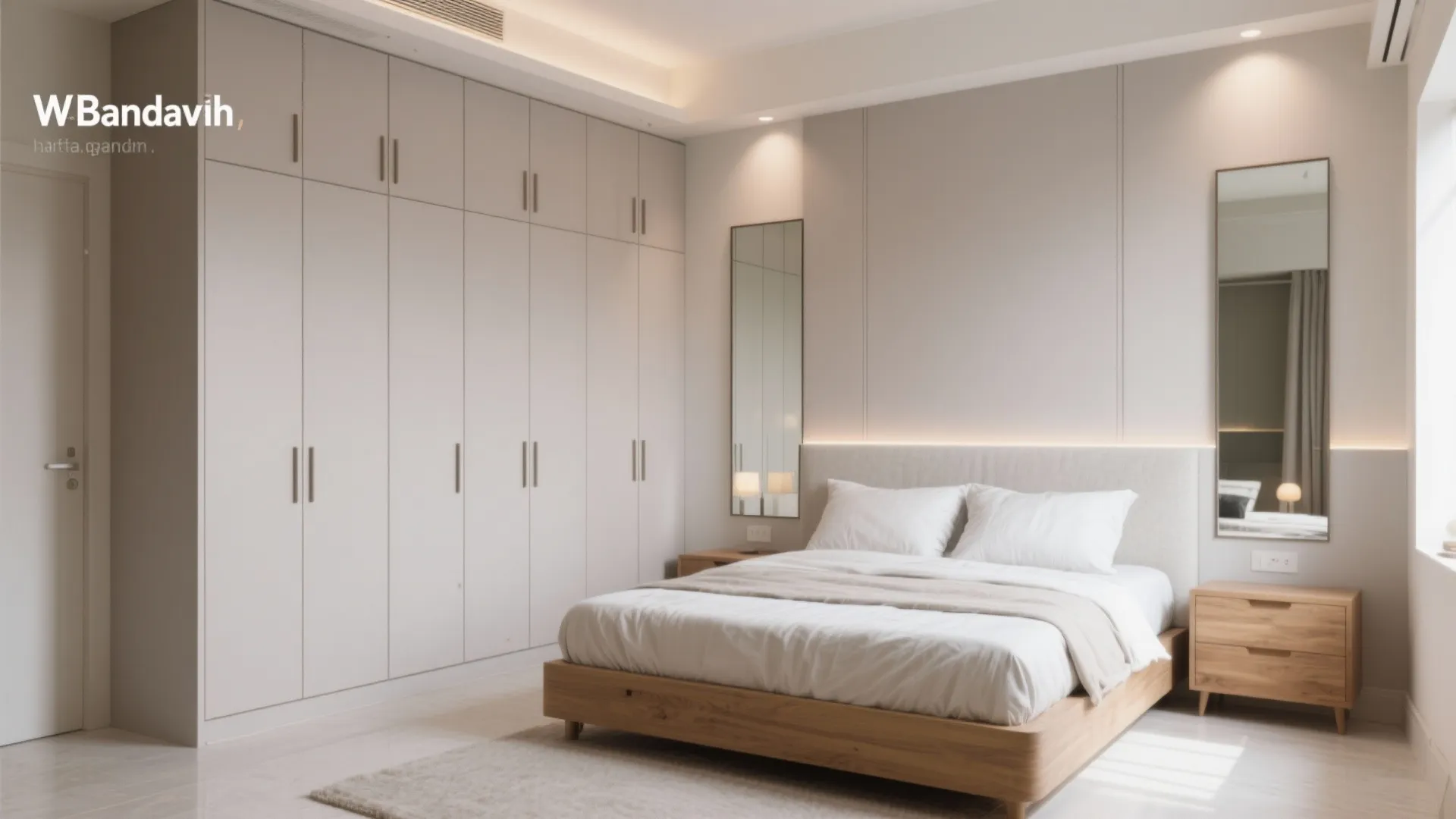 Bedroom Storage Walls with Quiet Colors