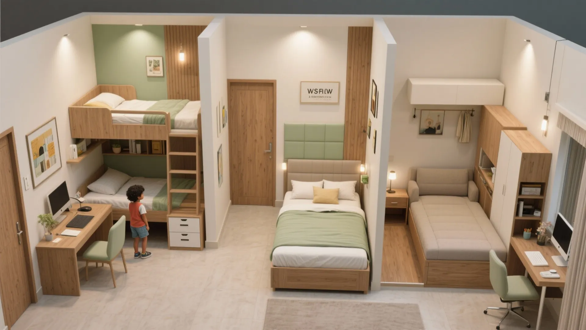 Bedroom zoning: calm masters, clever kids’ rooms, guest-flex study