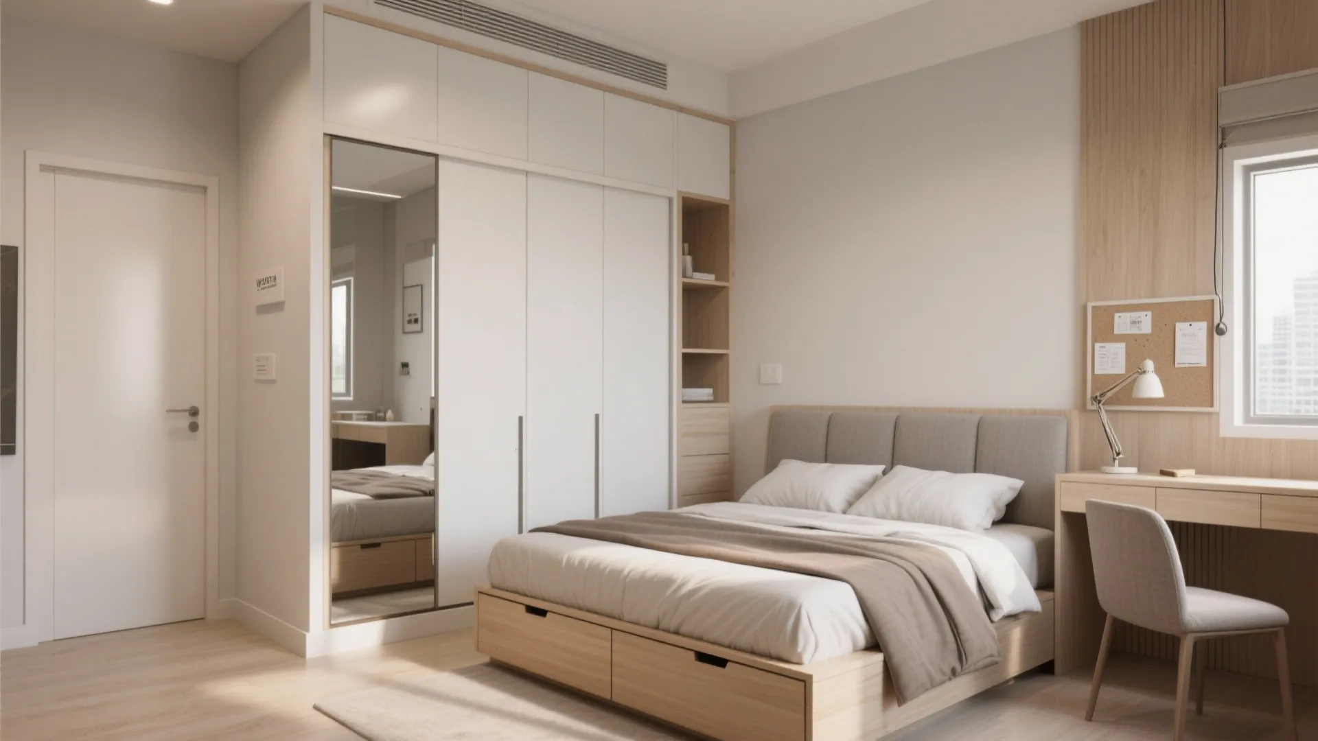 Bedroom That Does Triple Duty (Sleep + Wardrobe + Study)