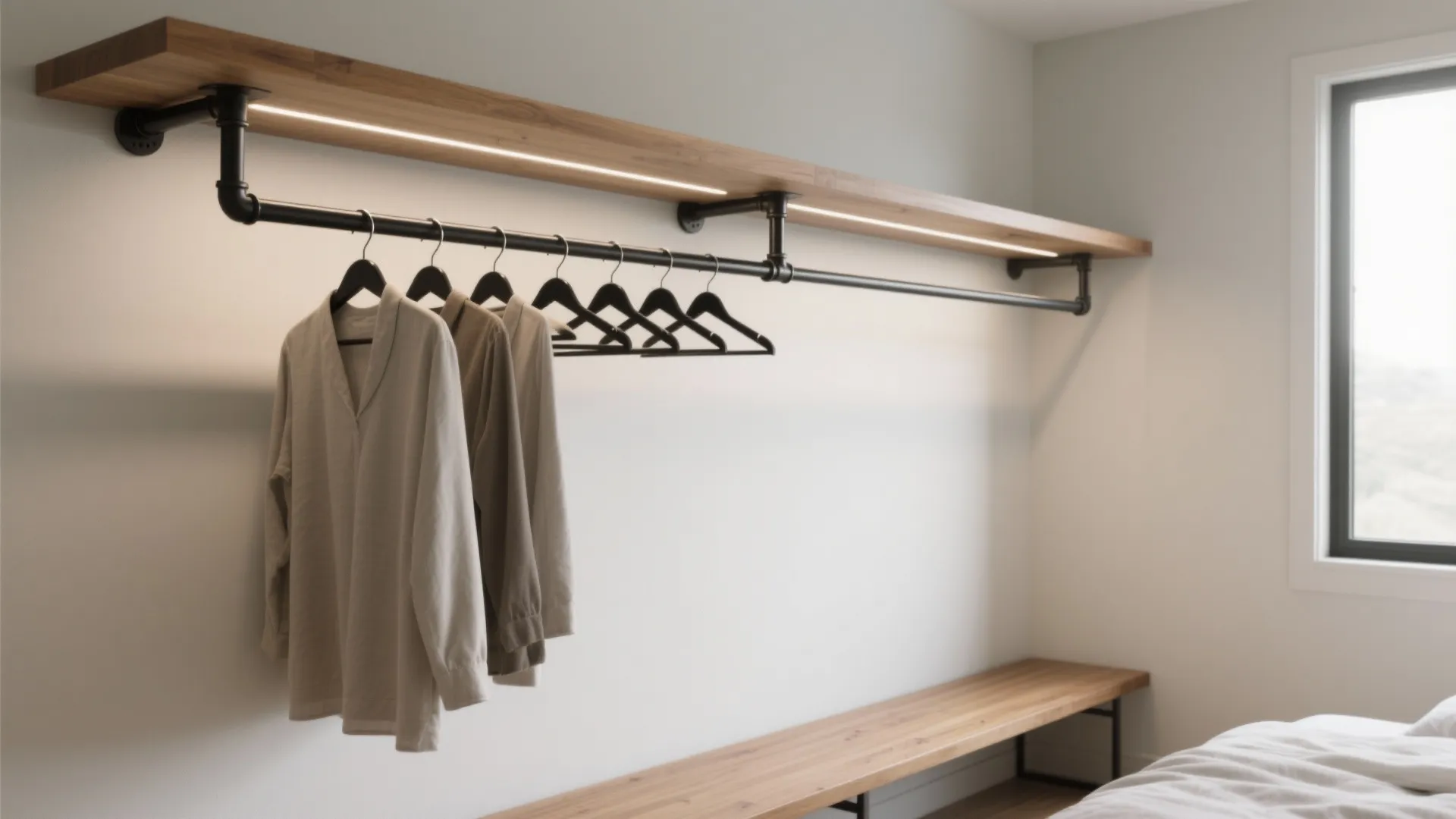 DIY Wall Mounted Clothing Rack: Maximize Bedroom Storage