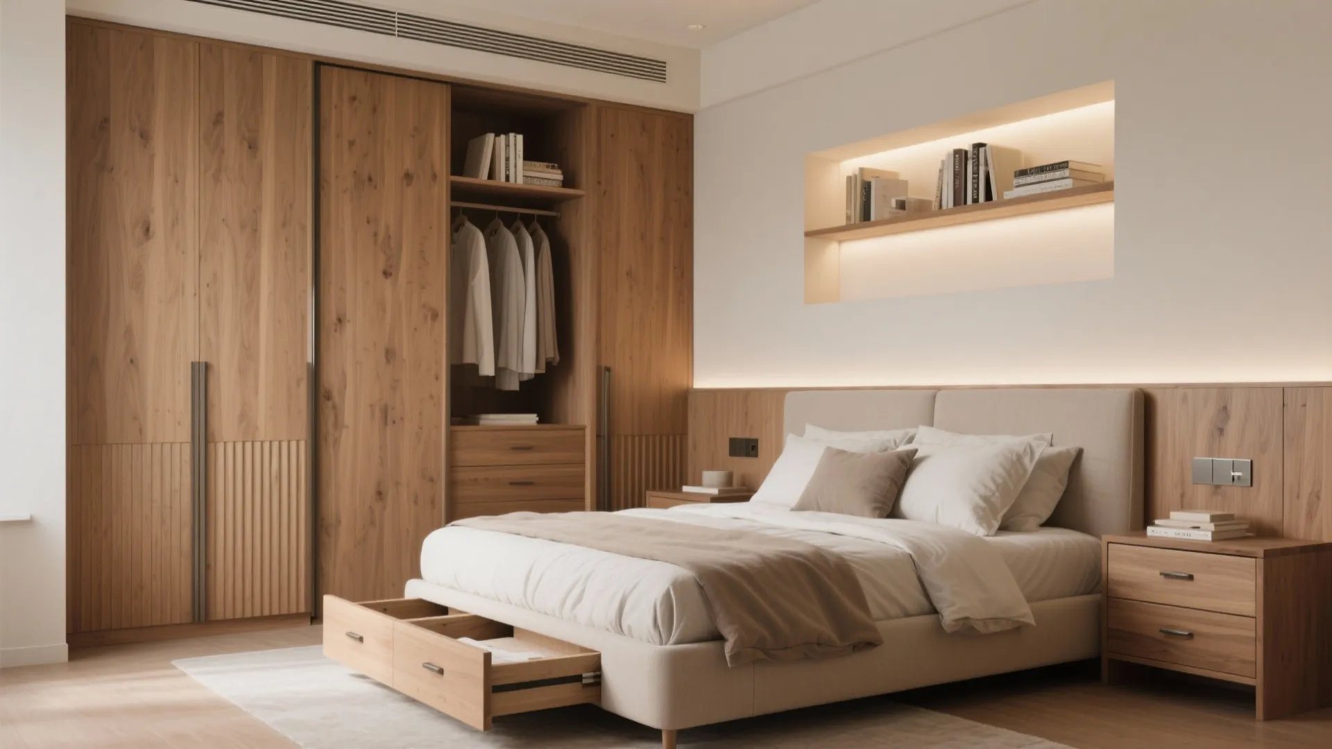 Bedroom Storage with Warm Wood Elements