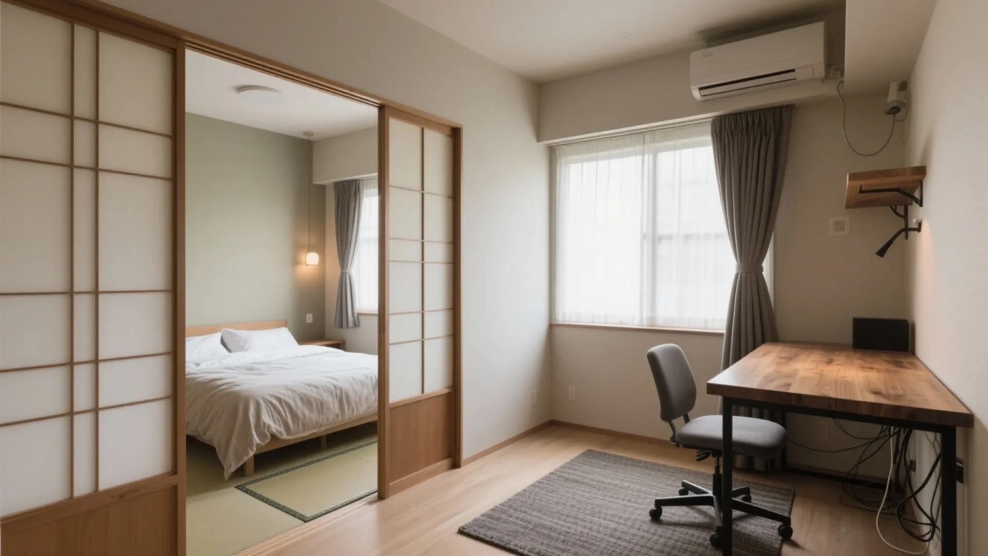 個室は用途を明確に分ける：寝室とワークルームの距離感