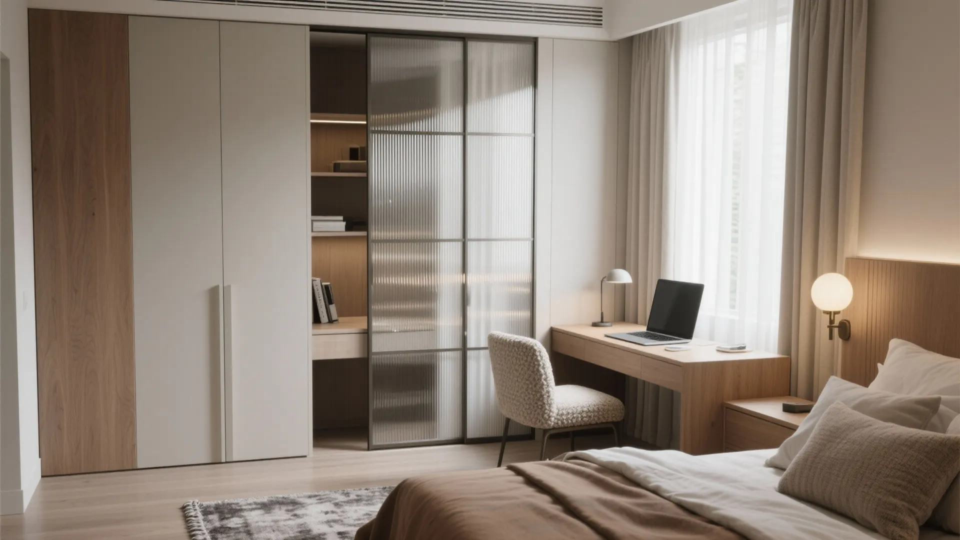 3) Bedroom Zoning: Sliding Wardrobe + Pocket Study