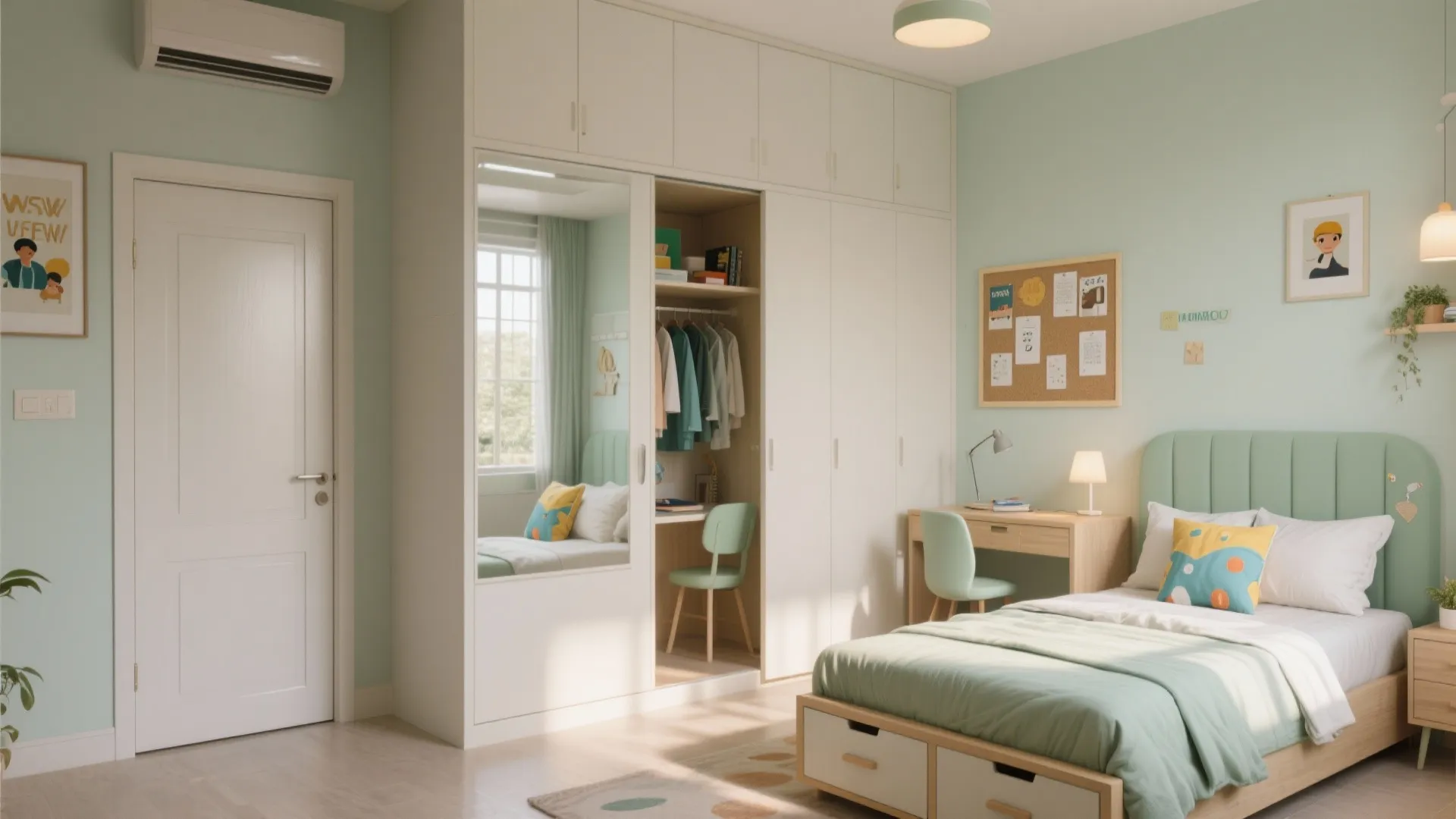 Bedroom zoning: wardrobe walls and pocket doors