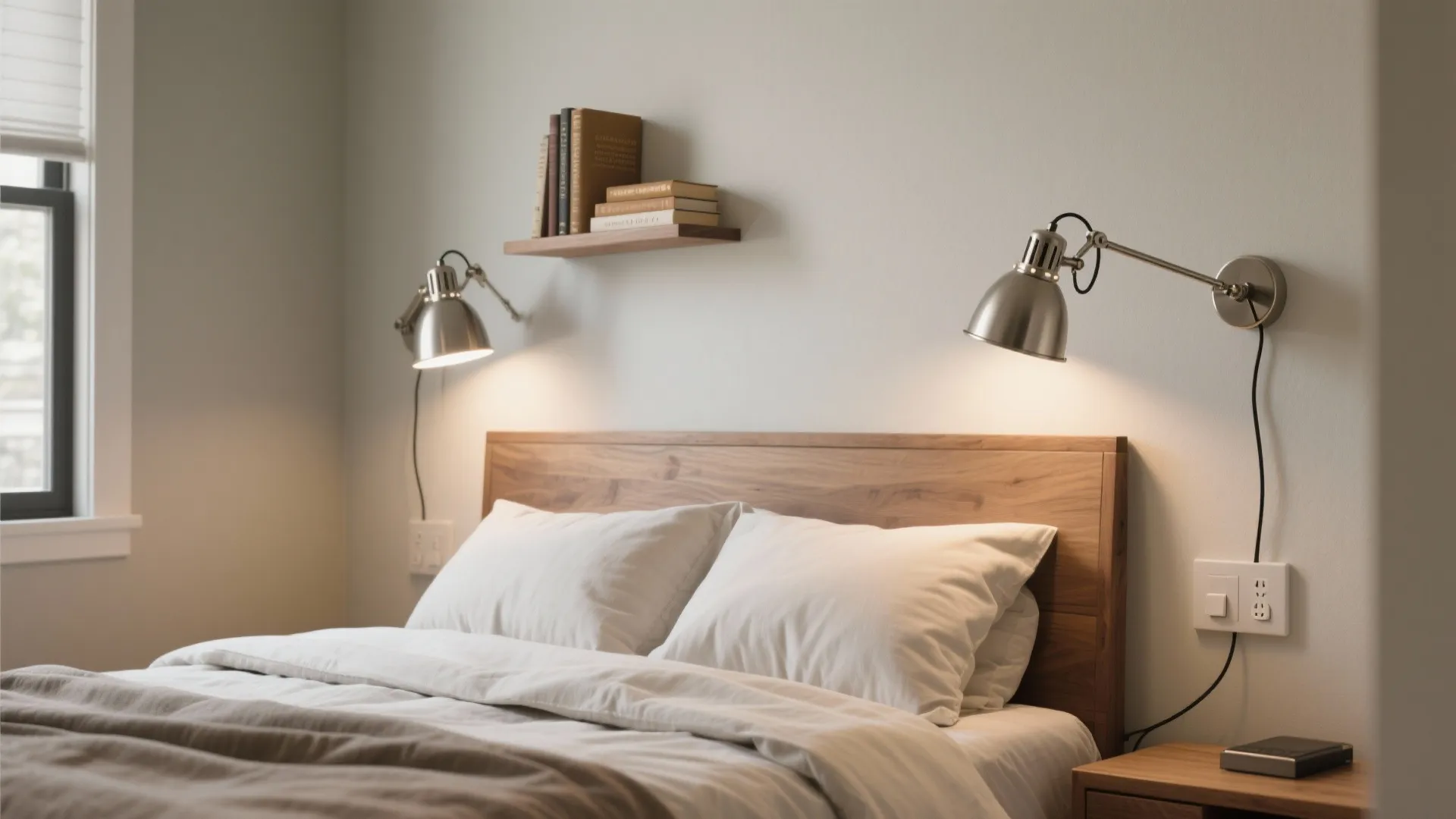 Glare-free bedside wall lights with adjustable heads