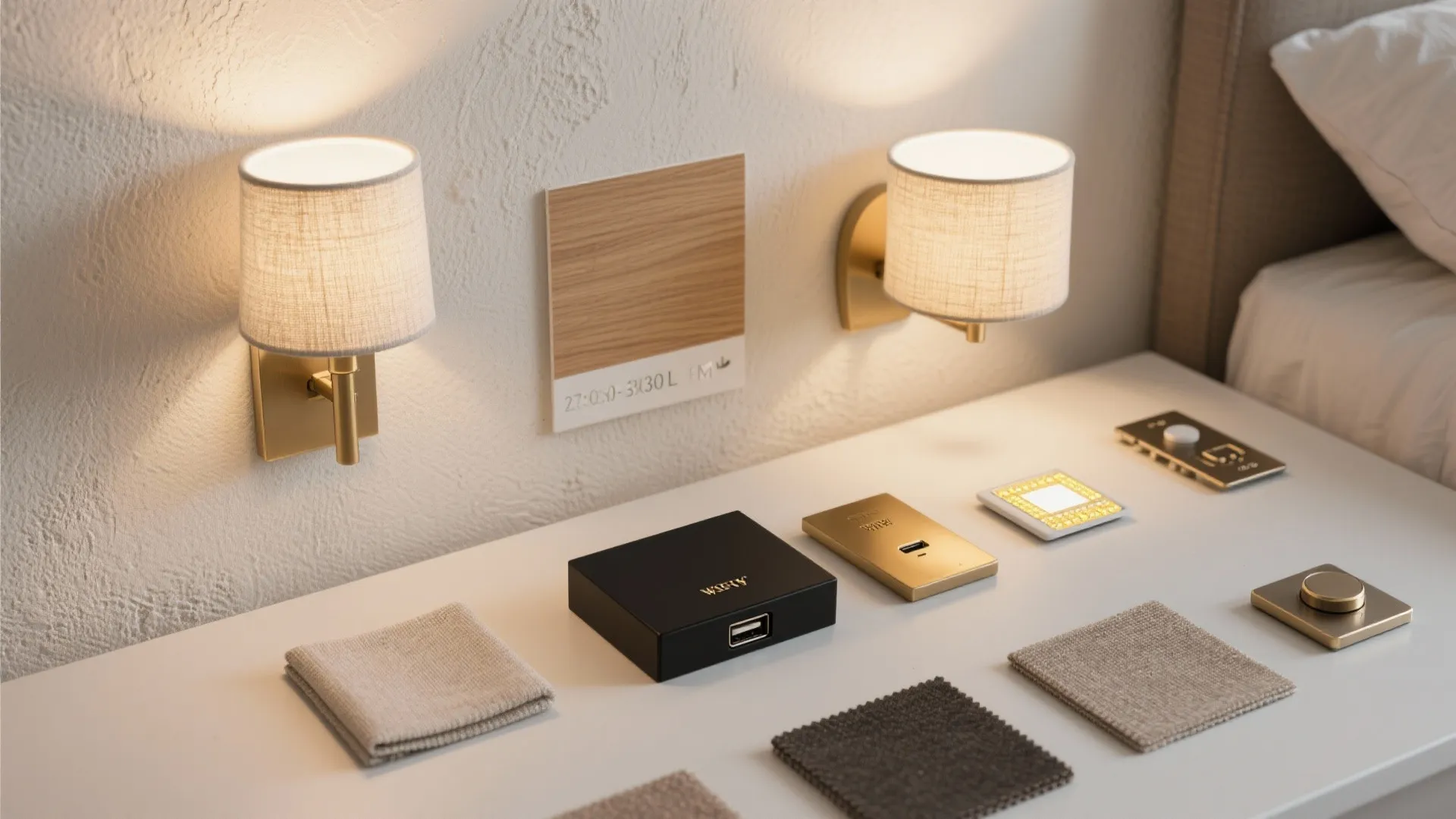 5) Bedside sconces with built-in switches and shelves