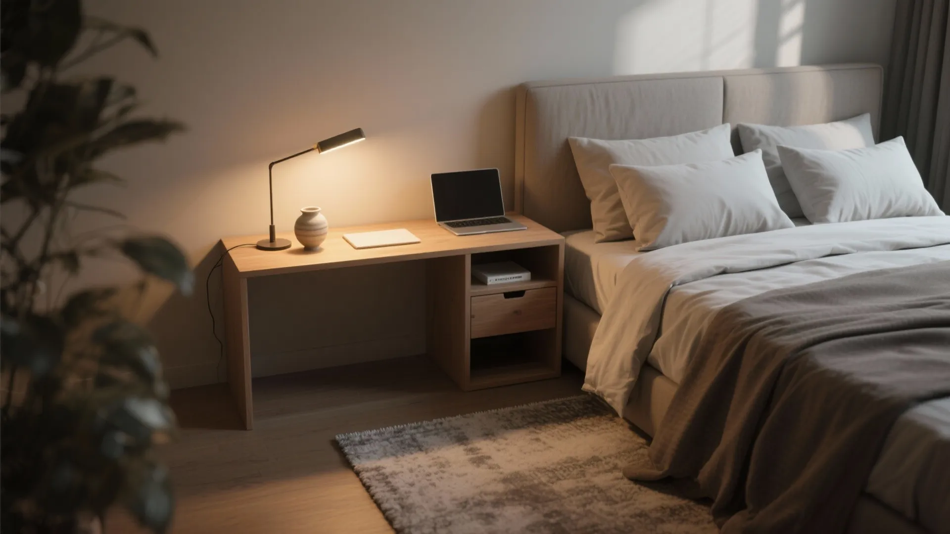 5. Bedside desk niche — turn wasted space into focused work