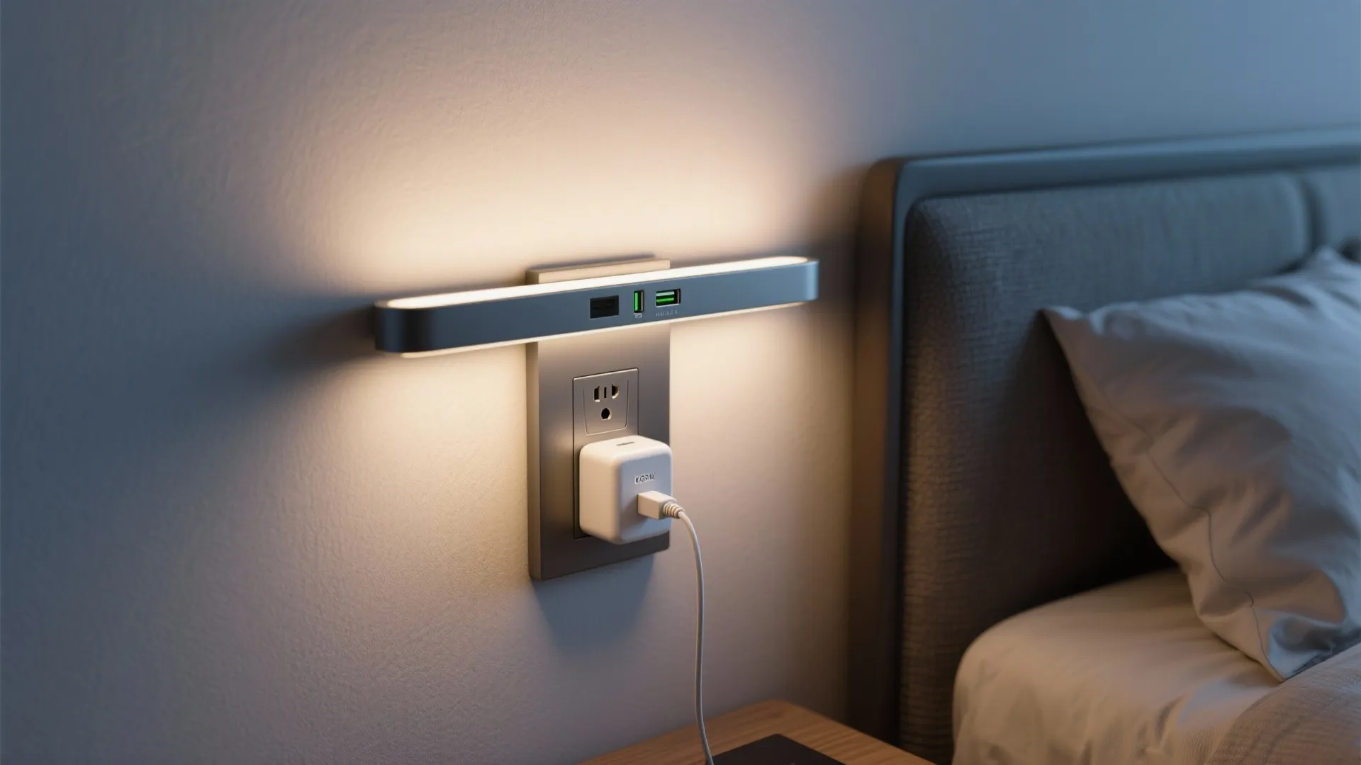 1. Bedside wall sconce with integrated outlet