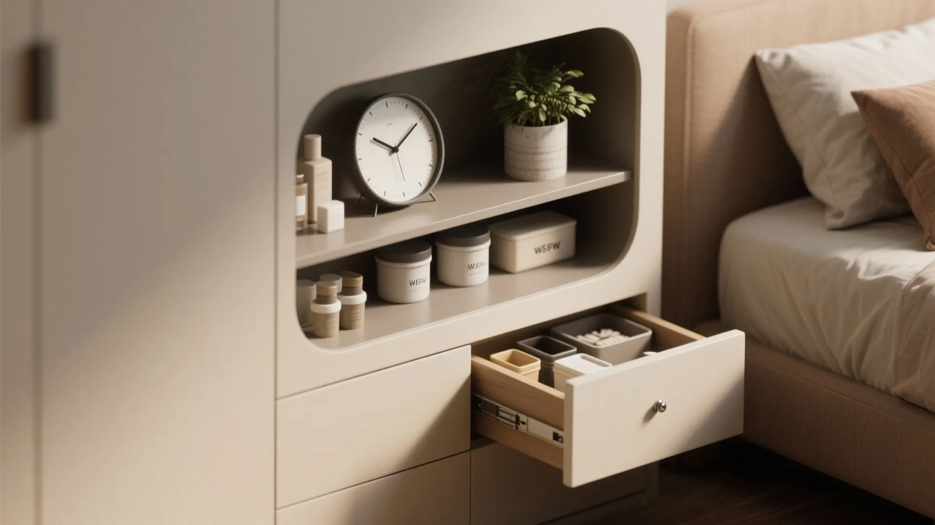 4. Smart storage around the bed
