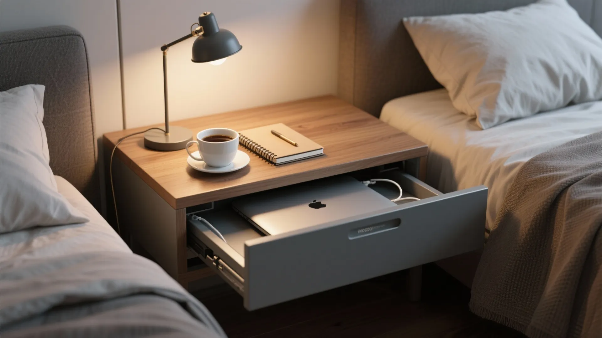 2. Bedside Workstation — the Power of Dual-Purpose Nightstands