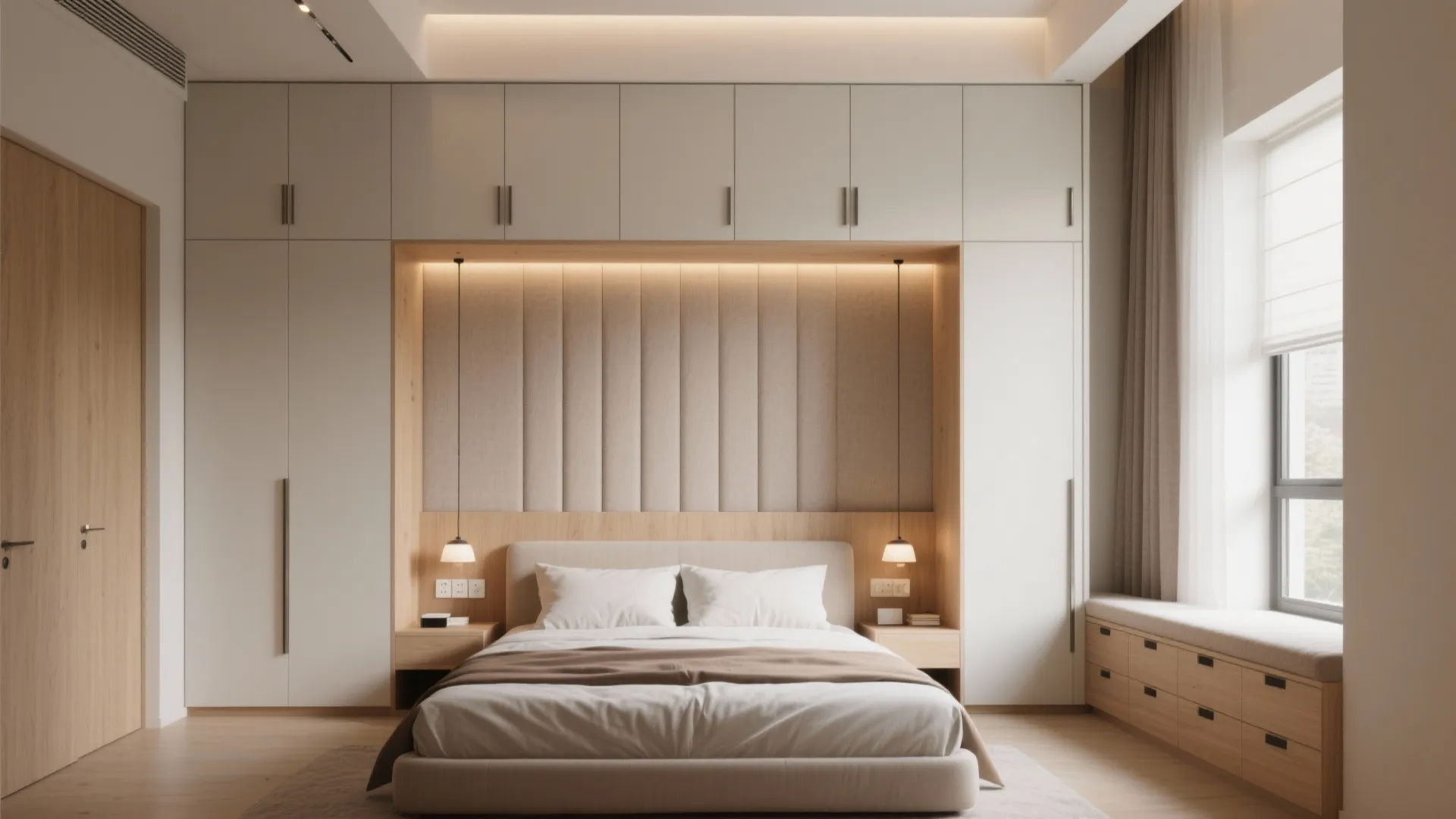 5) Bed wall almirah or window-bay storage