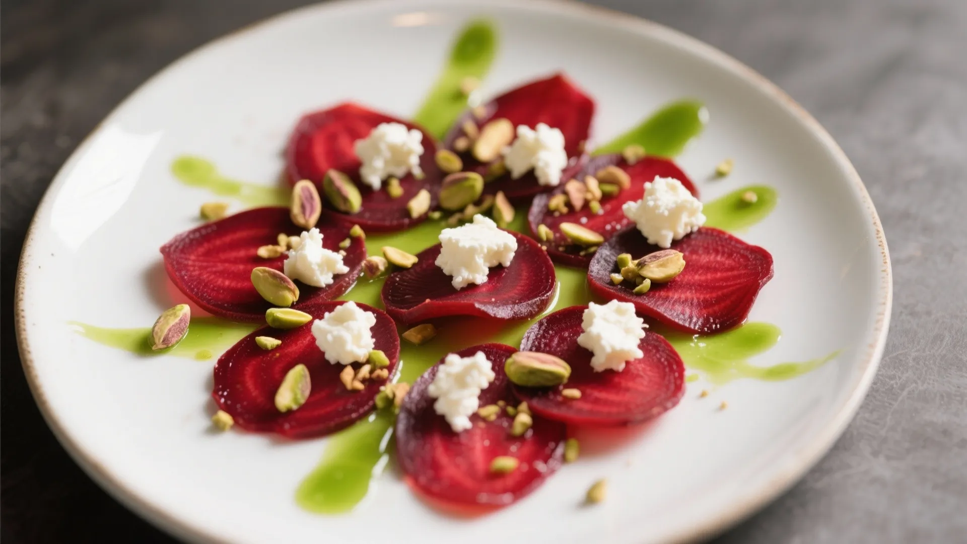 2. Beet Carpaccio with Goat Cheese and Pistachio