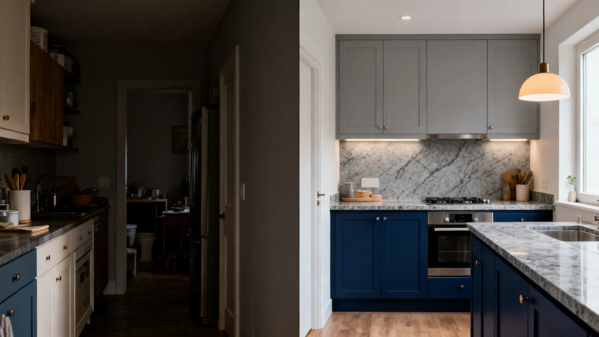 Grey Stone + Blue Cabinetry: Countertops that Calm