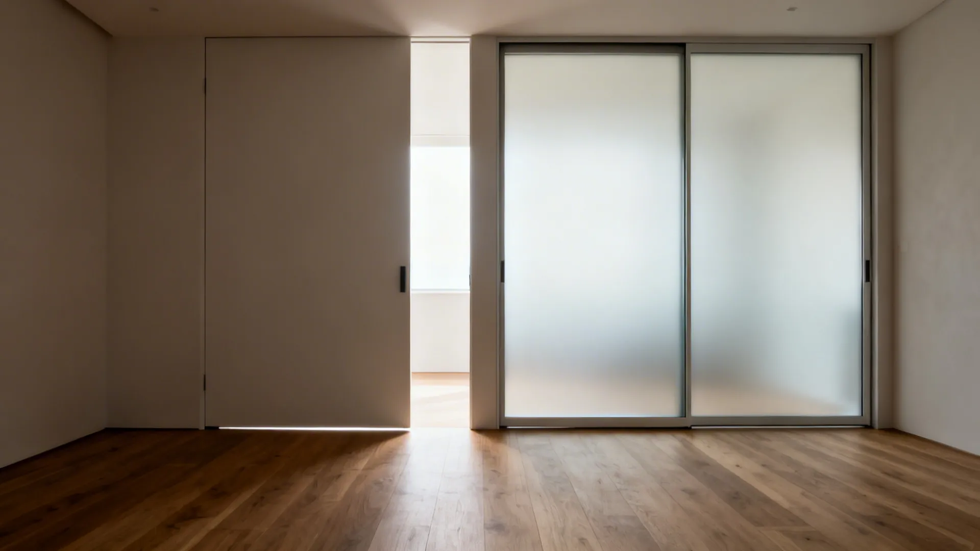 Before and after showing a dark entry with a heavy door versus a bright frosted glass door.