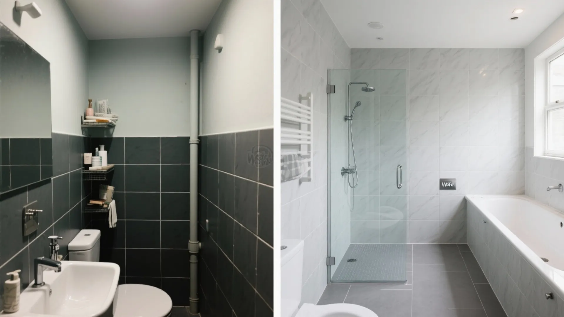 Light-reflective grey tiles for airy small bathrooms