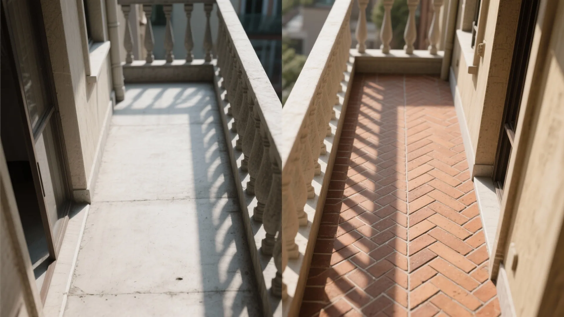 Herringbone Brick Floor for Narrow Balconies