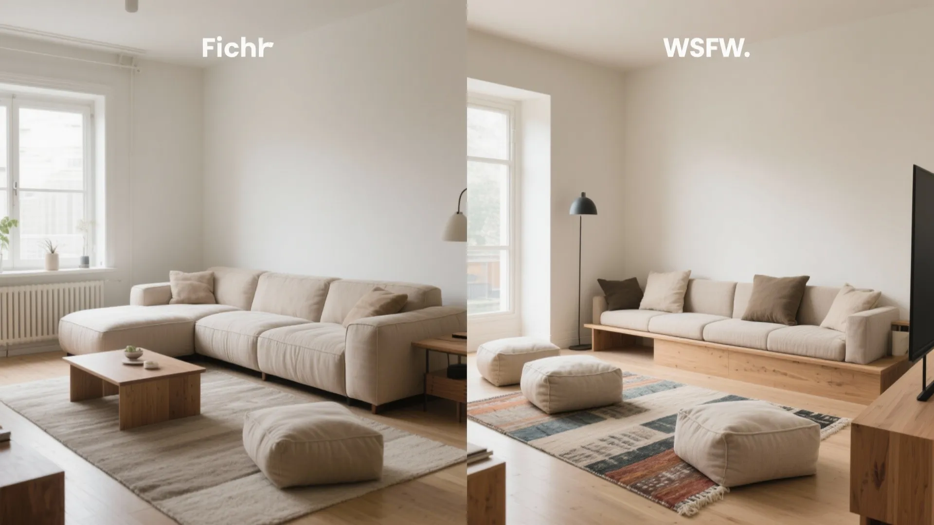 Low modular seating with layered rugs