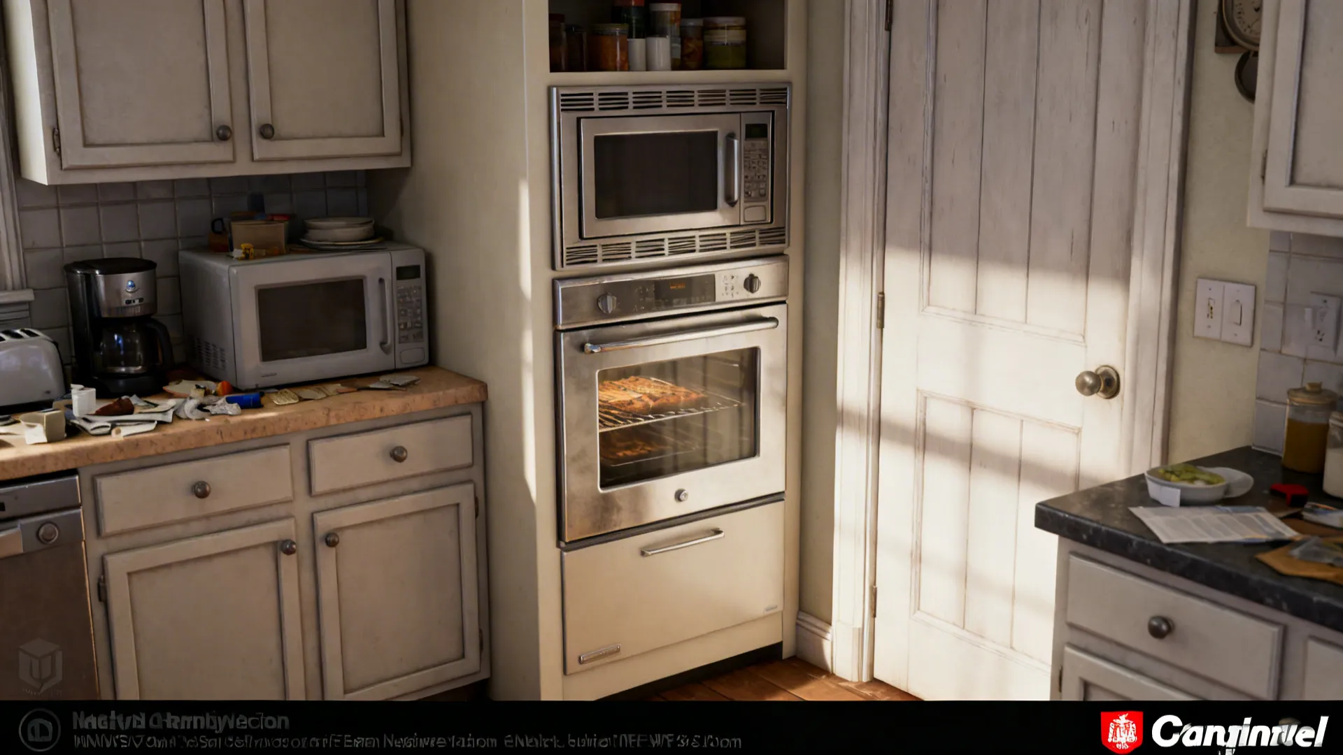 Before and after showing a countertop microwave replaced by a tall pantry column integration