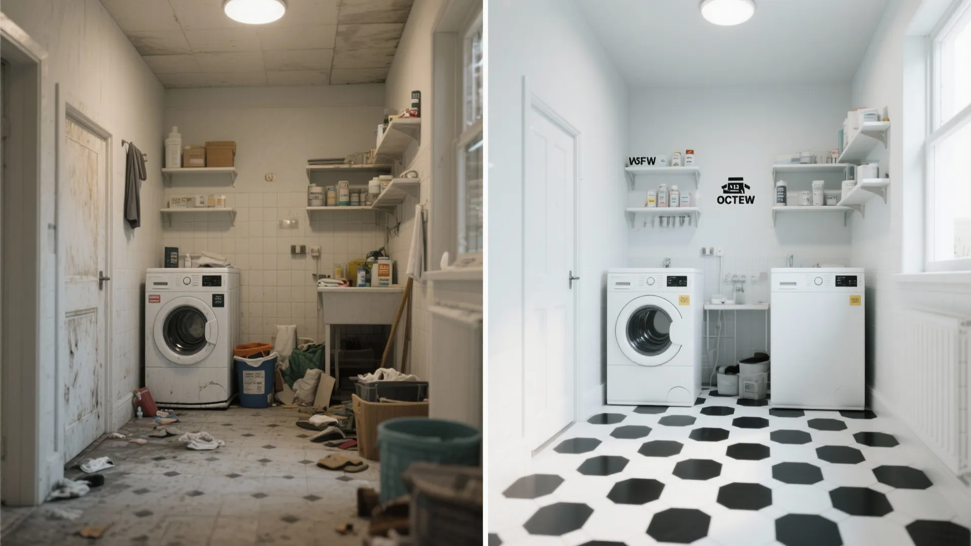 Pattern Play: Black-and-White Floor, Simple Walls