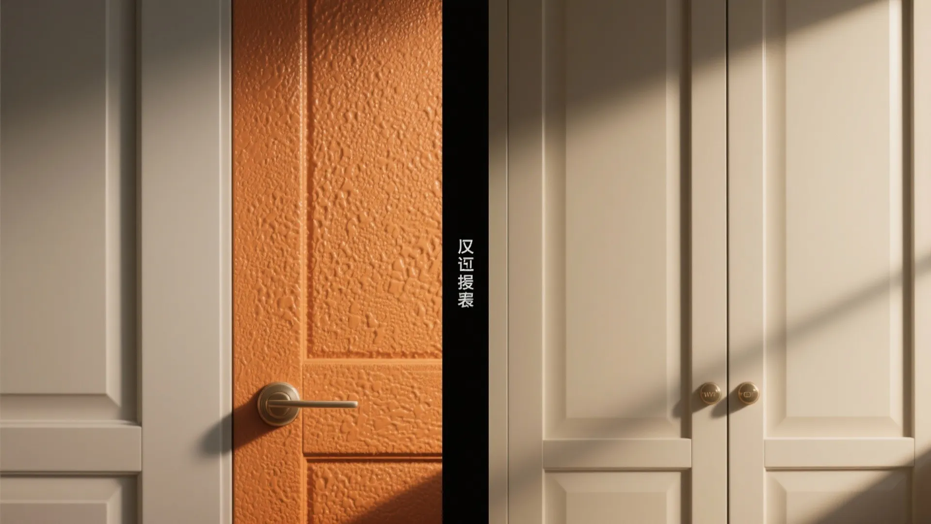 Split image showing orange-peel textured cabinet finish on the left and smooth finish on the right after using the right roller.